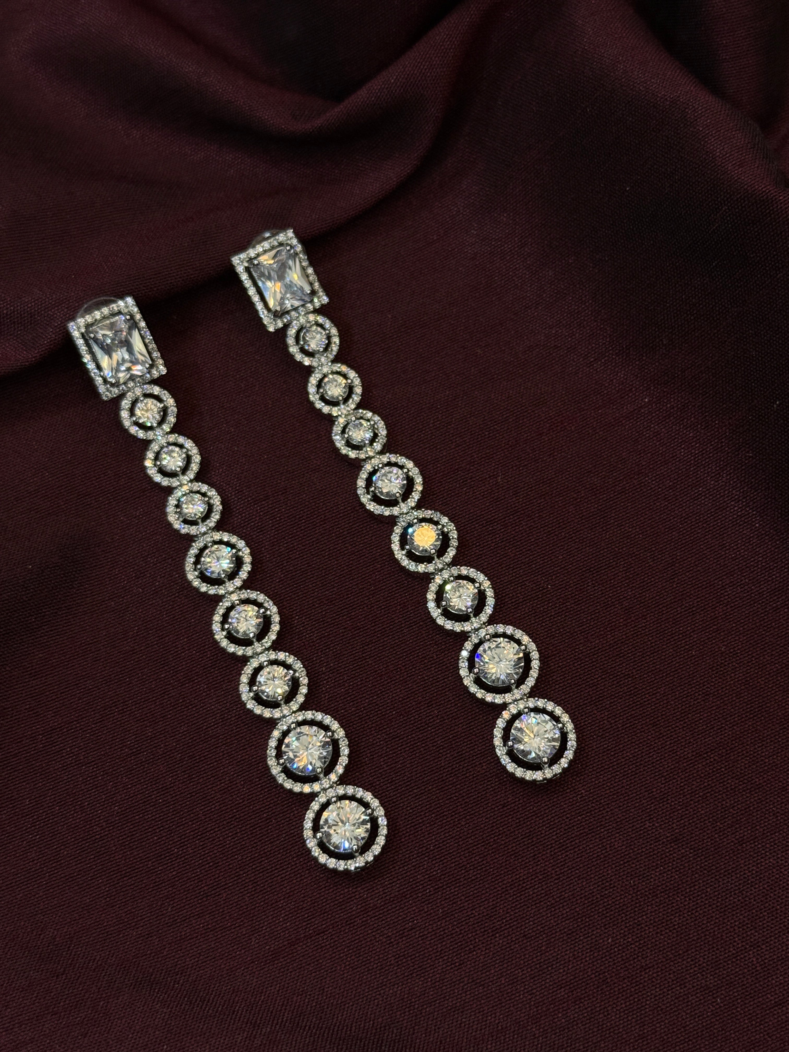 Elegant CZ Stone Linear Drop Earrings